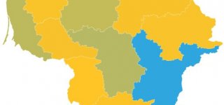 Užsieniečiai apskrityse: mėlyna - daugiausiai, oranžinė - mažiausiaie