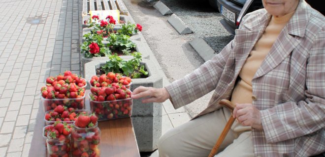 Prekiauti braškėmis savo dukrai padėjo ponia Felicija