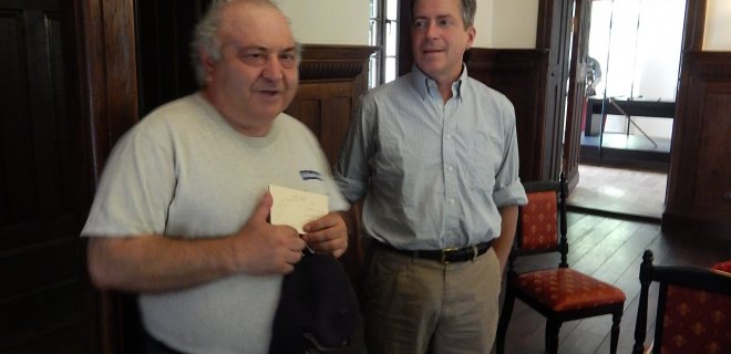 Gidas ir istorikas Chaimas Bargmanas ir profesorius Michael Berkowitz iš Londono lankėsi Jurbarko krašto muziejuje.