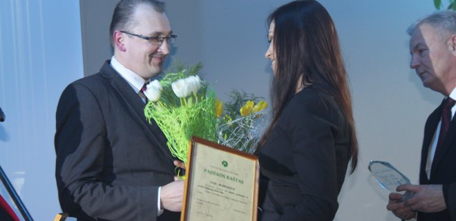 Tauragės teritorinė darbo birža už aktyvią partnerystę ir jaunimo įdarbinimą padėką skyrė UAB „Manvesta“.
