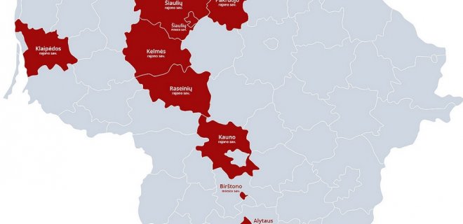 Žemėlapyje matyti, kurie rajonai nusiteikę priimti pabėgėlius.