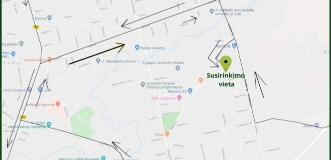 Lapkričio 26 dieną žemdirbių protesto akcijos Jurbarke maršrutas.