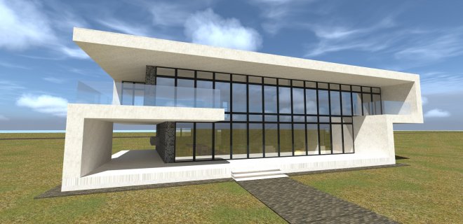 Paaiškėjo, kad jurbarkiečių architektų užsakovai - jurbarkiečiai, gyvenantys ir dirbantys didmiesčiuose. Štai šis baltas namas iškils Kaune, ir jame įsikurs jurbarkietė. (Ganusauskų projekto vizualizacija).