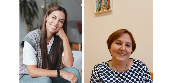 Medicinos psichologė Kristina Engesser (kairėje) nurodo, kad visą pagalbos linijų sąrašą galima rasti nacionalinėje platformoje „Pagalba sau“.  Anot psichologės Sonatos Marčėnienės (dešinėje), pirmojo kreipimosi baimė – natūrali ir suprantama. / Asmeninio archyvo nuotr.