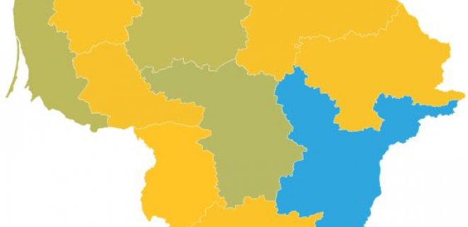 Užsieniečiai apskrityse: mėlyna - daugiausiai, oranžinė - mažiausiaie / Europos migracijos tinklo nuotr.