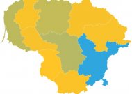 Užsieniečiai apskrityse: mėlyna - daugiausiai, oranžinė - mažiausiaie
