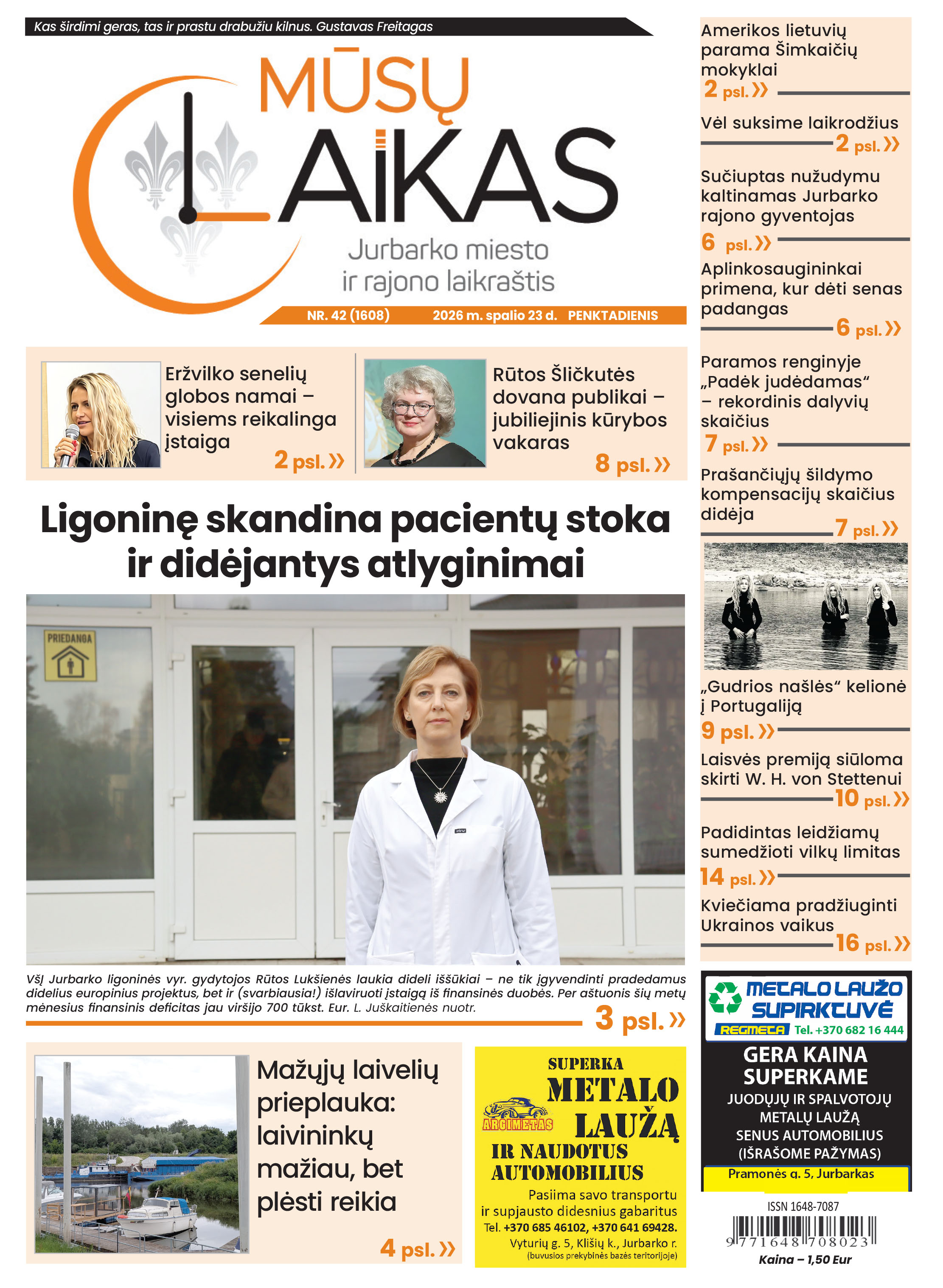Mūsų Laikas - Jurbarko rajono laikraštis, Nr. 42 (1608)